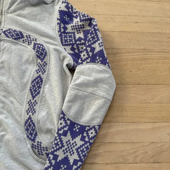 Lululemon Special Edition Fair Isle Scuba Hoodie Purple-Gray Knit Panels Size 12 - Picture 3 of 9